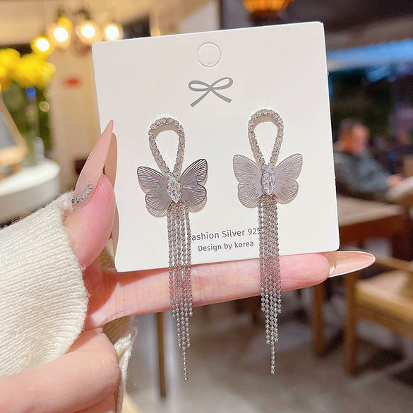 Earrings 925 Silver Copper Butterfly Insect Zirconia