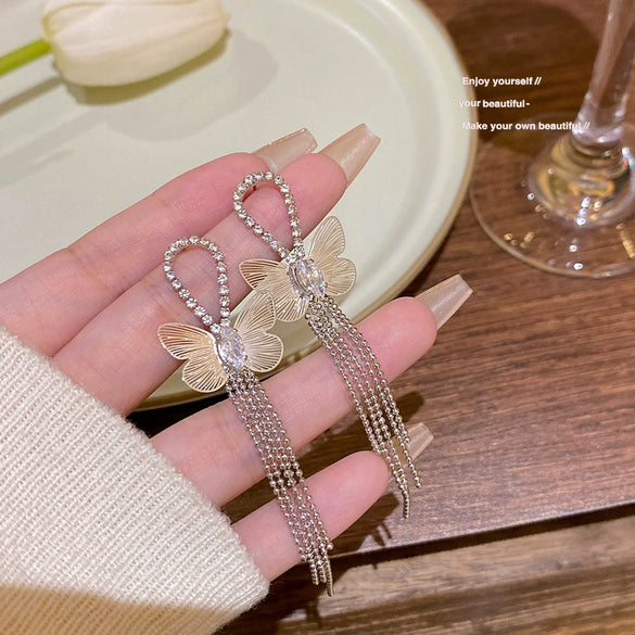 Earrings 925 Silver Copper Butterfly Insect Zirconia