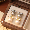Earrings 925 Silver Copper Geometric Grey Pearl Electroplating For Women