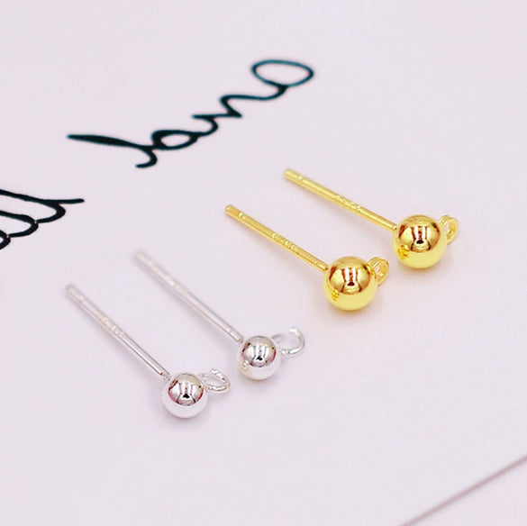 Earrings 925 Silver Copper Hoop Bean Round Ball Electroplating Diy Accessories