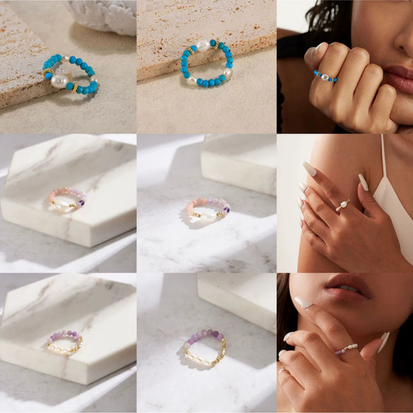 Earrings Silver Geometric Pattern Electroplated Natural Freshwater Pearl Turquoise Tassel Style