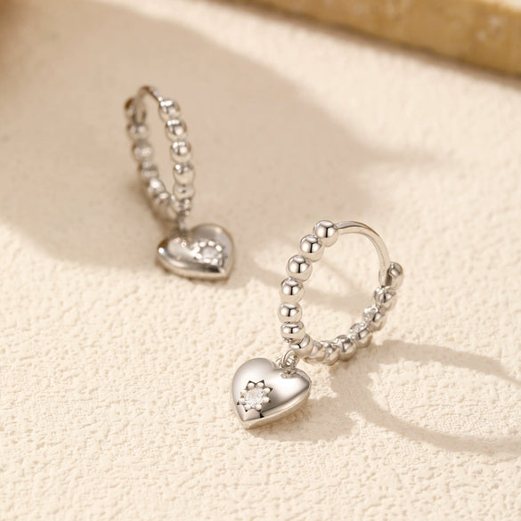Earrings 925 Silver Heart Shape Flash Diamond Women