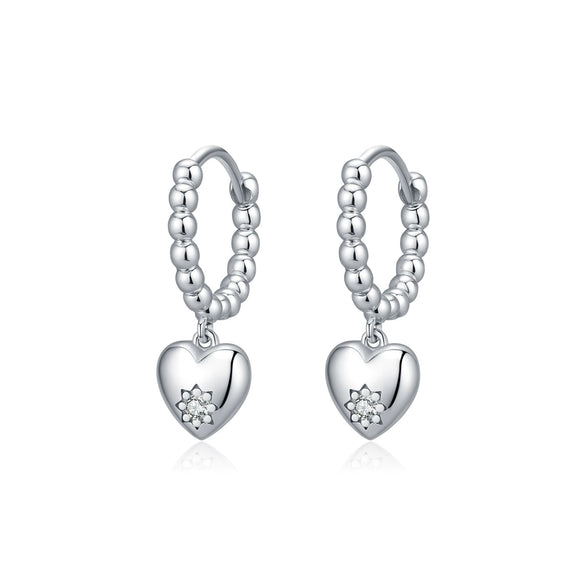 Earrings 925 Silver Heart Shape Flash Diamond Women