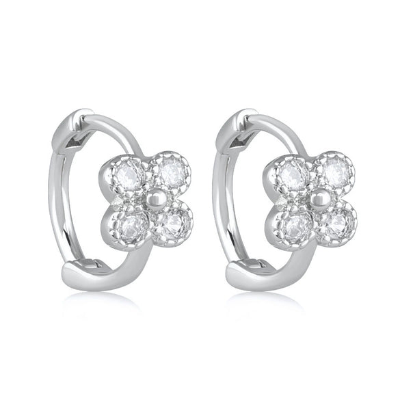 Earrings Silver Needle Copper Fourleaf Clover Geometric Flower Electroplated