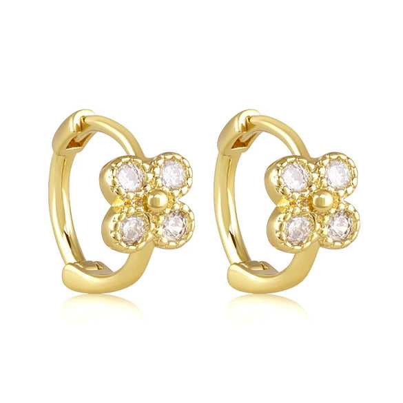Earrings Silver Needle Copper Fourleaf Clover Geometric Flower Electroplated