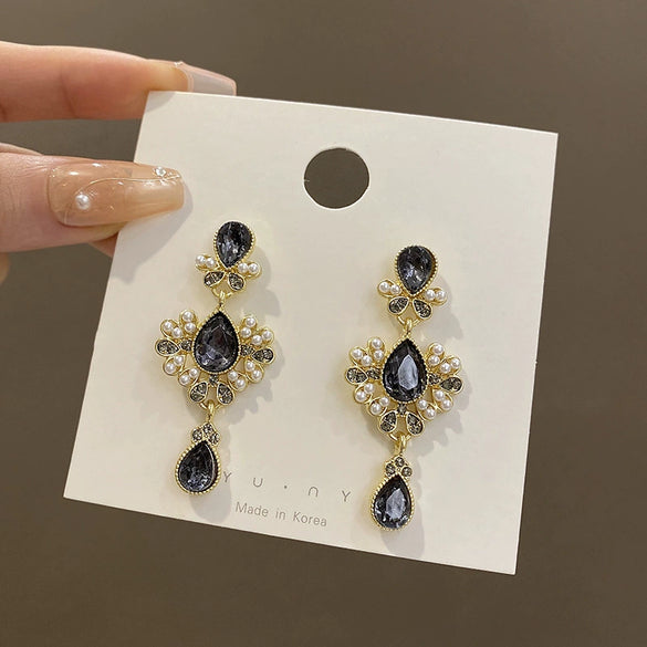 Earrings 925 Silver Pearl Drop Shape Baroque Retro Elegant Electroplating Alloy Women's