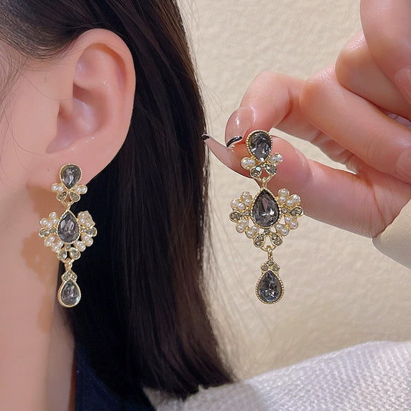 Earrings 925 Silver Pearl Drop Shape Baroque Retro Elegant Electroplating Alloy Women's