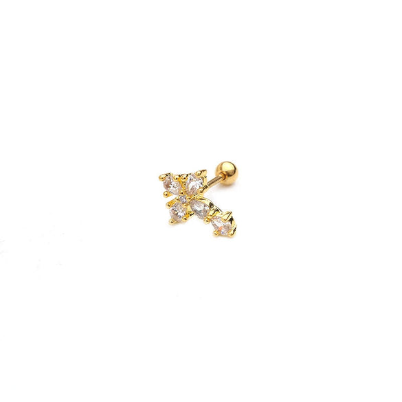Earrings Stainless Steel Cross Thin Rod Inlaid Zircon With Letters Numbers Text