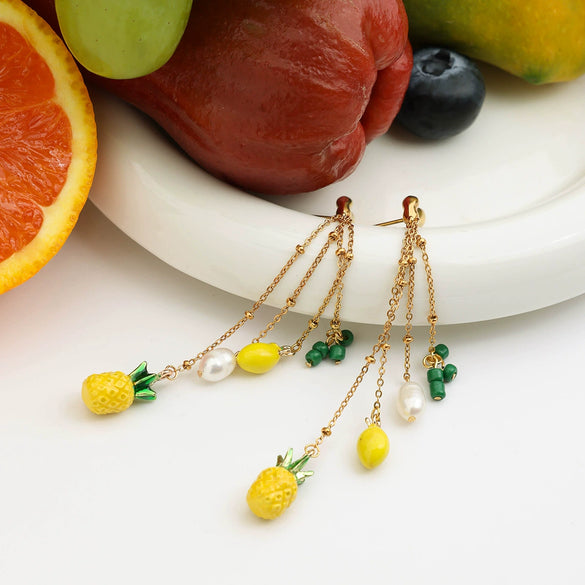 Earrings Stainless Steel Geometric Fruit Pineapple Electroplating Women's Light Luxury Highend Niche Design
