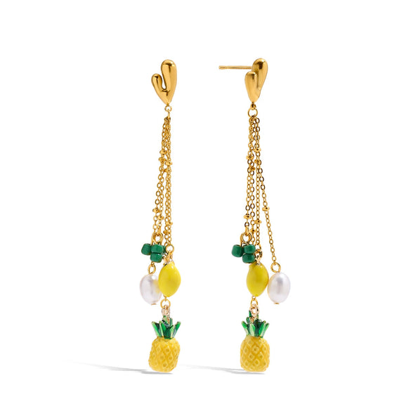 Earrings Stainless Steel Geometric Fruit Pineapple Electroplating Women's Light Luxury Highend Niche Design