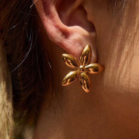 Earrings Stainless Steel Geometric Plants Flowers Electroplating Women