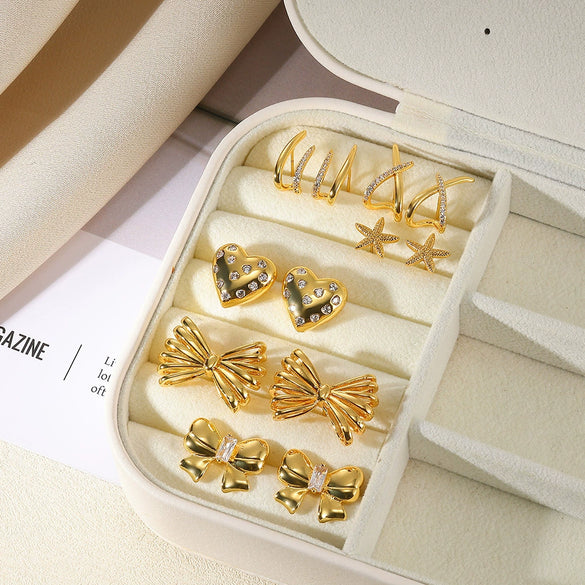 Earrings Stainless Steel Imitation Pearl Bow Light Luxury Style Electroplating
