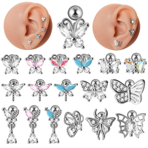 Earrings Stainless Steel Inlaid With Zircon Butterfly Dragonfly Design