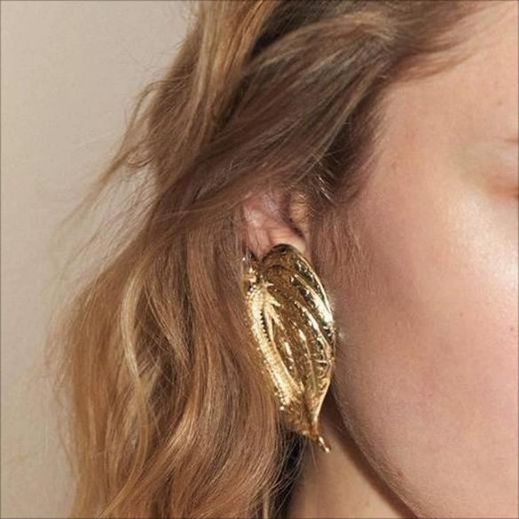 Earrings Stainless Steel 18K Geometric Hammer Leaf Electroplating Women's Light Luxury Allmatch
