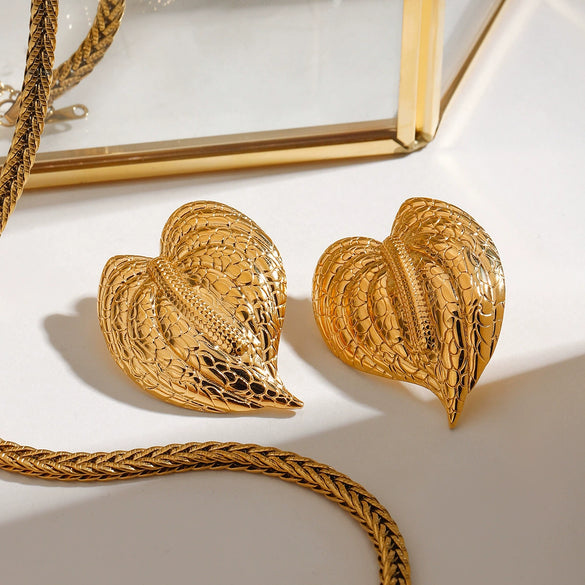 Earrings Stainless Steel 18K Geometric Hammer Leaf Electroplating Women's Light Luxury Allmatch