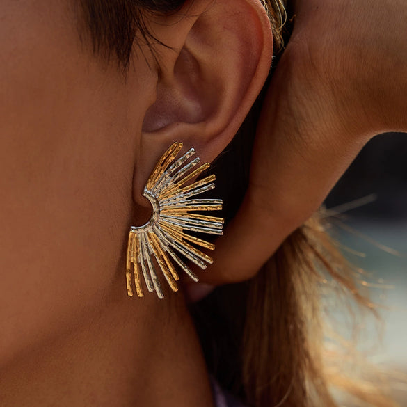 Earrings Stainless Steel 18K Gold Geometric French Retro Electroplating Gold And Silver Color Matching Women's
