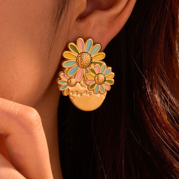 Earrings Stainless Steel 18K Gold Plated Geometric Style