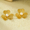 Earrings Stainless Steel 18K Gold Plated Petals With Pearl Vintage Style