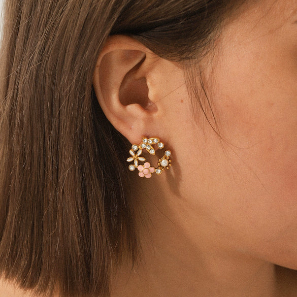 Earrings Stainless Steel Pearl Flower Geometric Butterfly Inlaid Zircon