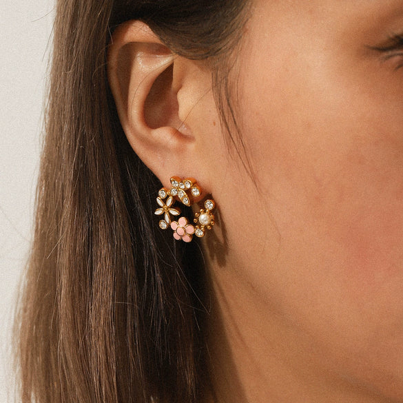 Earrings Stainless Steel Pearl Flower Geometric Butterfly Inlaid Zircon