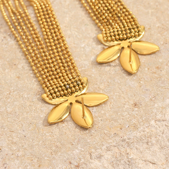 Earrings Stainless Steel Plated Gold Pearl Flower Tassel Electroplating
