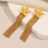 Earrings Stainless Steel Plated Gold Pearl Flower Tassel Electroplating
