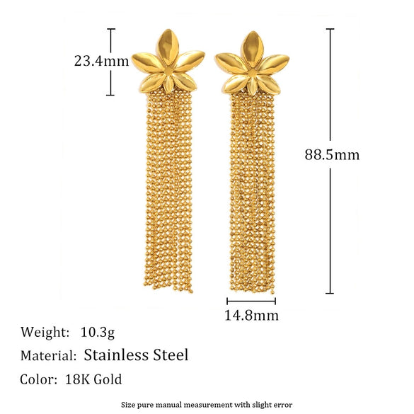 Earrings Stainless Steel Plated Gold Pearl Flower Tassel Electroplating