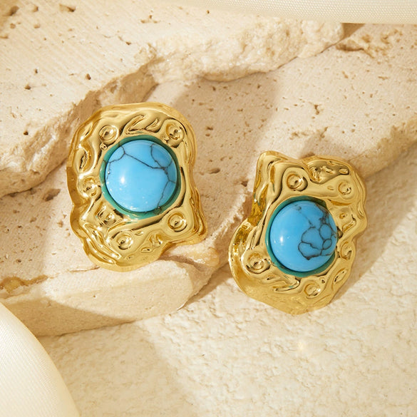 Earrings Stainless Steel Titanium Steel Natural Stone Imitation Pearl Geometric Electroplated Elegant Women's