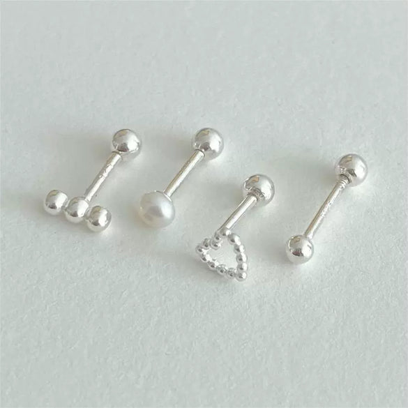 Earrings 925 Sterling Silver Heart Round Beads Pearl Geometric Letters Numbers Text Electroplated