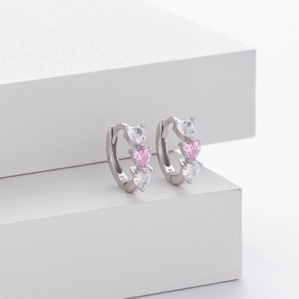 Earrings 925 Sterling Silver Heart Shaped Inlaid Zircon Small Fresh Style For Women