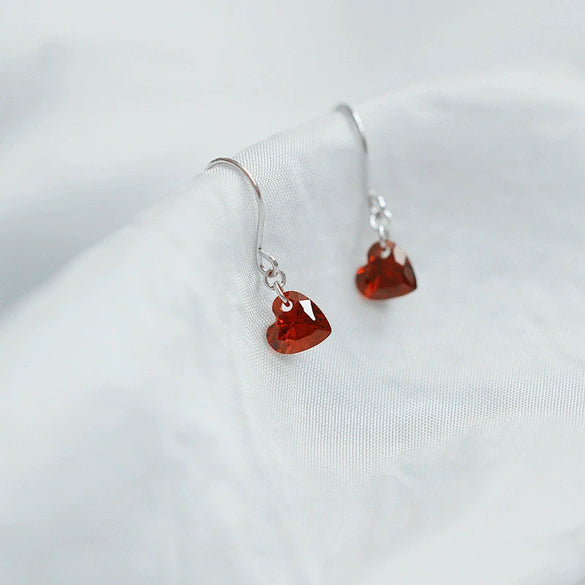 Earrings 925 Sterling Silver Heartshaped Red Corundum Red Diamond Red Zircon New Style Cute