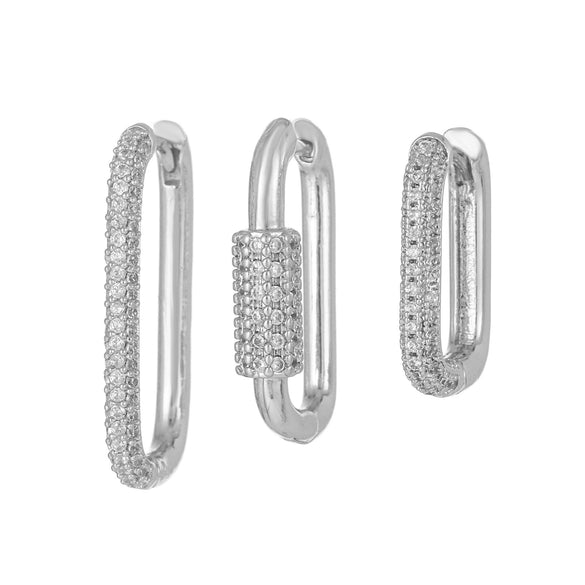 Earrings Suit Copper Geometric Square Ear Buckle Inlaid Zircon