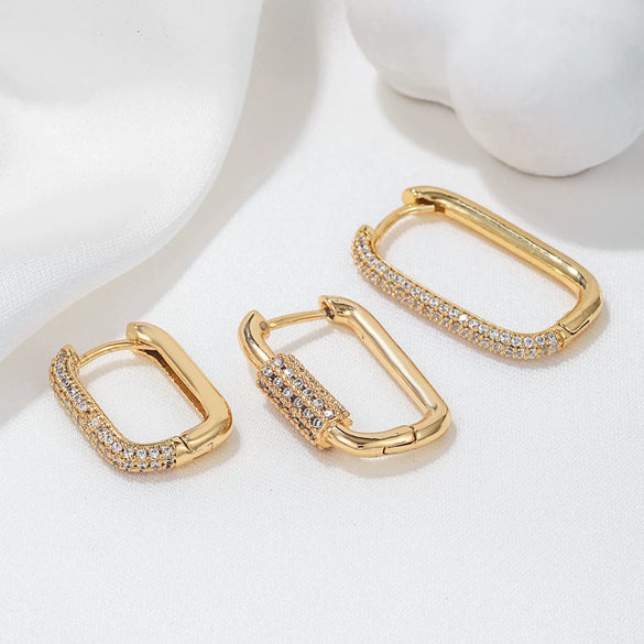 Earrings Suit Copper Geometric Square Ear Buckle Inlaid Zircon
