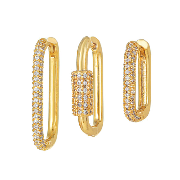 Earrings Suit Copper Geometric Square Ear Buckle Inlaid Zircon