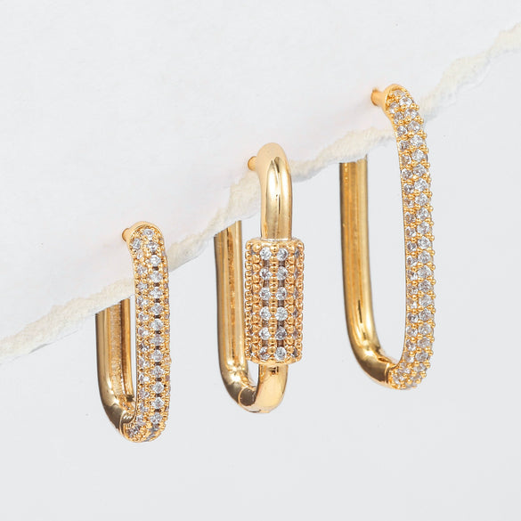 Earrings Suit Copper Geometric Square Ear Buckle Inlaid Zircon