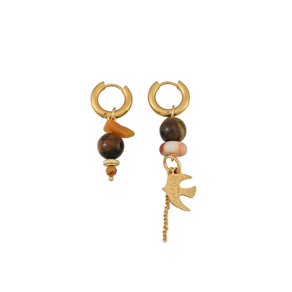 Earrings Tiger Eye Stone Agate Copper Stainless Steel Vintage Geometric Purely Handmade