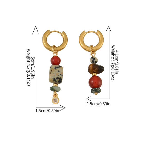 Earrings Tiger Eye Stone Agate Copper Stainless Steel Vintage Geometric Purely Handmade