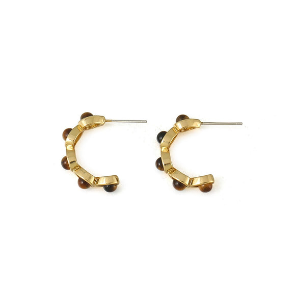 Earrings Tiger's Eye Stone Copper 925 Silver Handmade Retro Maillard Geometric