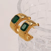 Earrings 316L Stainless Steel Cshaped Inlaid Green Zircon Plated With 18K Gold Fashionable