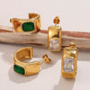 Earrings 316L Stainless Steel Cshaped Inlaid Green Zircon Plated With 18K Gold Fashionable