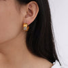 Earrings 316L Stainless Steel Cshaped Inlaid Green Zircon Plated With 18K Gold Fashionable