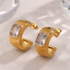 Earrings 316L Stainless Steel Cshaped Inlaid Green Zircon Plated With 18K Gold Fashionable
