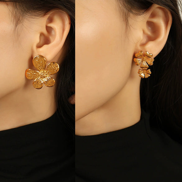 Earrings 316L Stainless Steel Flower Leaves Electroplated