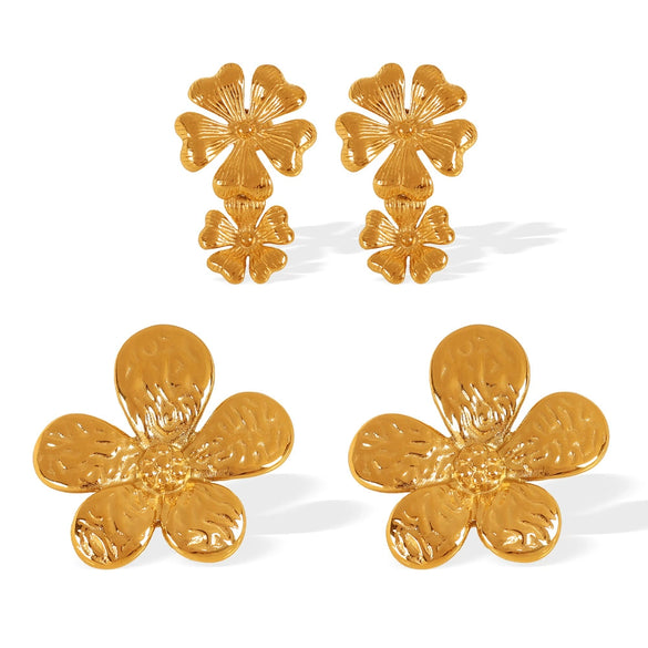 Earrings 316L Stainless Steel Flower Leaves Electroplated