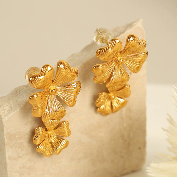 Earrings 316L Stainless Steel Flower Leaves Electroplated