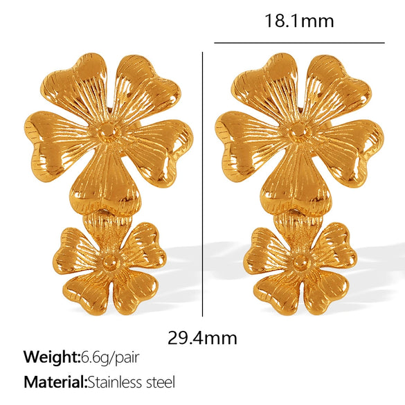 Earrings 316L Stainless Steel Flower Leaves Electroplated
