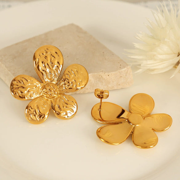 Earrings 316L Stainless Steel Flower Leaves Electroplated