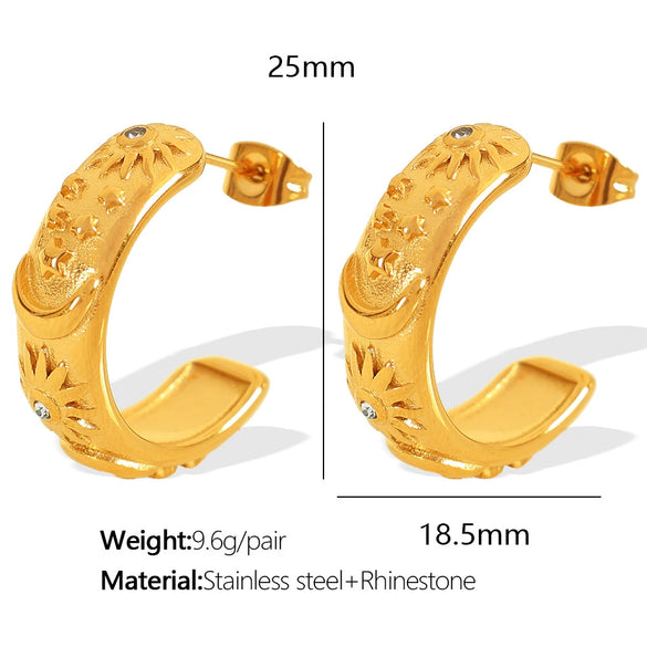 Earrings 316L Stainless Steel French New Palace Style Geometric Sunflower Star And Moon Electroplated