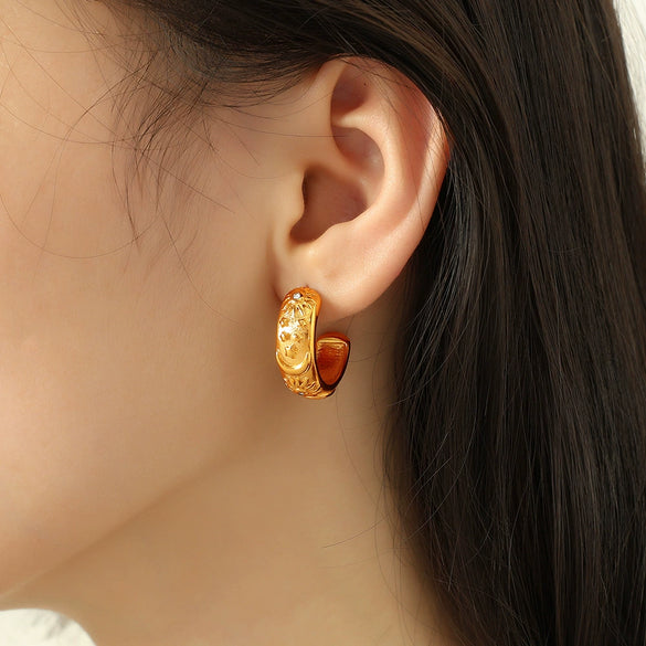 Earrings 316L Stainless Steel French New Palace Style Geometric Sunflower Star And Moon Electroplated