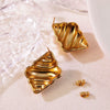 Earrings Titanium Steel Geometric Asymmetrical Hammered Pleated Croissant Ice Cream Shape Simulated Gold Electroplated With Diamond Pattern For Women